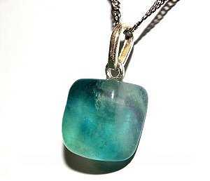 Colar Prata 925 com Pedrinha Fluorita Verde Pino Prata 950