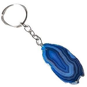 Chaveiro Chapa Agata Azul Pedra Natural Pino Prateado
