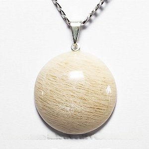 Colar Disco Liso Pedra Amazonita Pêssego Pino Prateado