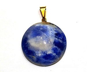 Colar Disco Liso Sodalita Azul Pedra Natural Pino Dourado