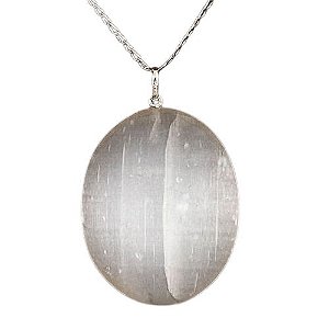 Colar Cabochão Selenita Grande Pino Prata 950