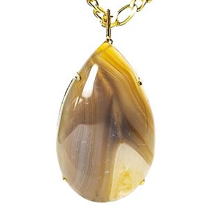 Colar Gigante Gota Agata Natural na Garra Dourado
