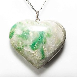 Colar Coração Jadeita Verde 40mm Natural Pino Prata 950
