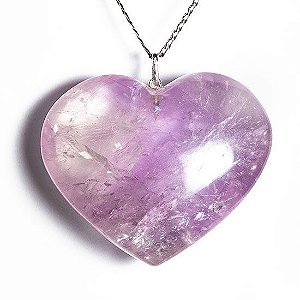 Colar Coração Ametista Grande 44mm Natural Pino Prata 950