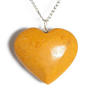 Colar Coração Jaspe Amarelo 37mm Natural Pino Prata 950