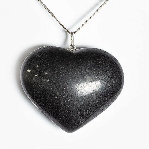 Colar Coração Quartzo Preto 37mm Natural Pino Prata 950
