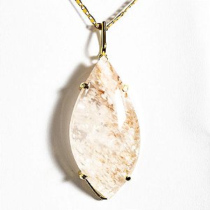 Colar Cristal Pedra Lodolita Grande Navete Garra Dourada