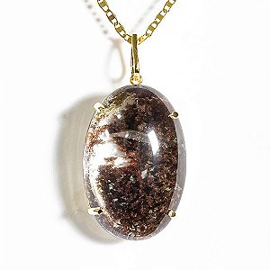 Colar Cristal Pedra Lodolita Grande Oval Garra Dourada