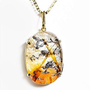 Colar Hematoide Com Dendrita Grande Oval Garra Dourada