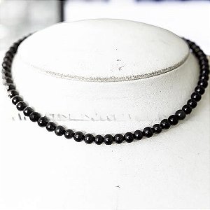 Colar Longo 65cm Pedra Obsidiana Preta Bolinha 6mm com Fecho