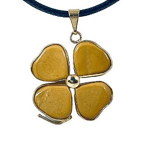 Colar Trevo da Sorte de Jaspe Amarelo Pedra Natural Dourado