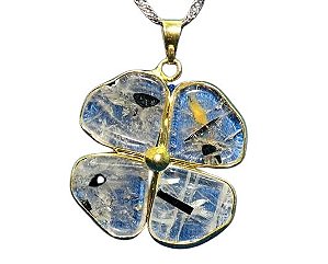 Colar Trevo 4 Folhas Cristal Turmalina Incrustada Dourado