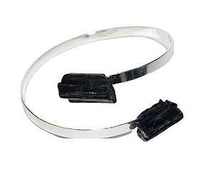Bracelete de Turmalina Preta Ajustável Prateado Reff BT9739