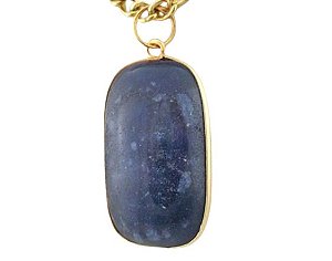 Colar Retangular Pedra Quartzo Azul Montagem Envolto Dourado