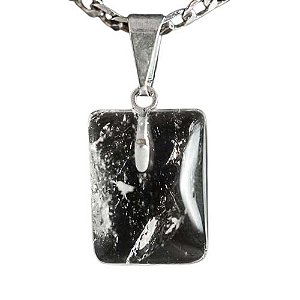 Colar Mini Retangular Pedra Cristal 14mm Pino Prateado