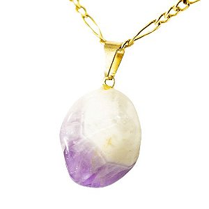 Colar Pedrinha Ametista Cheveron Natural Rolado Pino Dourado