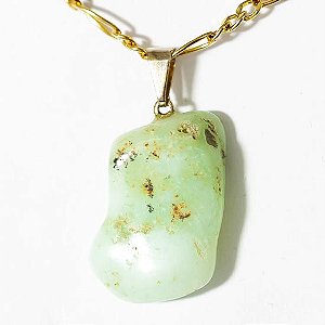 Colar Crisoprasio Rolado Mineral Quartzo Pino Dourado