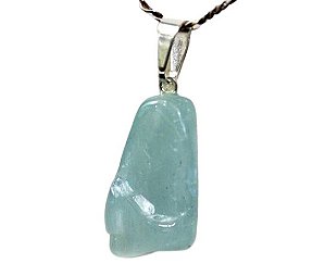Colar Pedrinha Água Marinha Natural Rolado Pino em Prateado