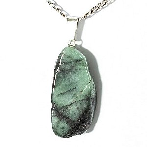Colar Esmeralda Chapinha Mineral Montagem Pino Prateado