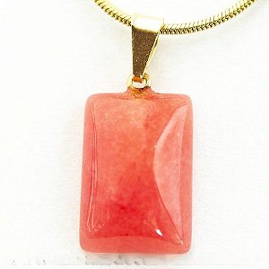 Mini Pingente Retangular Liso Pedra Cherry Pino Dourado
