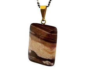 Colar Retangular Liso Jaspe Brecha Pino e Argola Dourado
