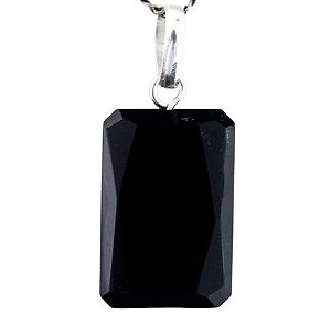 Colar Onix Preto Facetado Manual Prata 950 Pino e Perinha
