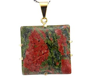 Colar Unakita Quadrado Liso Pedra Natural Garra Dourado