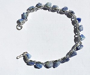 Pulseira Corrente Quartzo Azul Pedra Natural Prateado