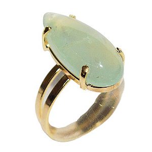 Anel Pedra Topazio Azul Natural Gota Aro Ajustável Dourado