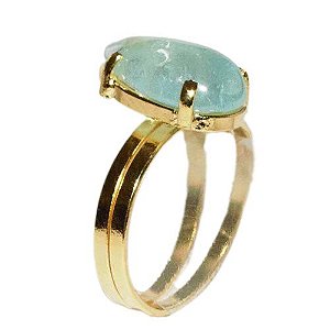 Anel Pedra Topazio Azul Gota Pequena Aro Ajustável Dourado