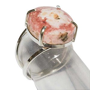 Anel Cabochão Oval Rodocrosita Tamanho P Garra Prata 950