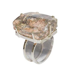 Anel Cristal Lodolita Ajustável Garra Prata 950 com Defeito