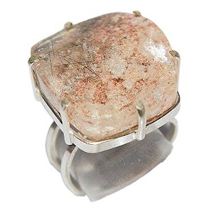 Anel Cristal com Lodolita Natural Aro Ajustável Prata 950