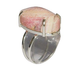 Anel Cabochão Oval Rodocrosita Tamanho G Garra Prata 950