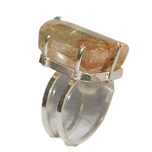 Anel Cristal Lodolita Natural Aro Ajustável Prata 950