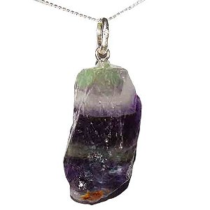 Colar Pedra Fluorita Multicor Bruto Natural Pino Prata 950