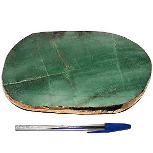 Bandeja Quartzo Verde Borda Dourada Petisqueira p Frios 22cm