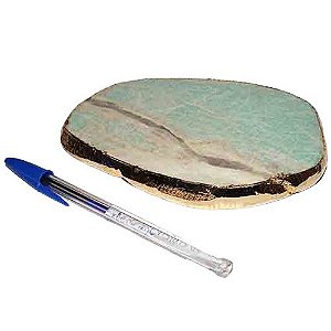 Bandeja Amazonita Verde Dourada Petisqueira p Frios 16cm