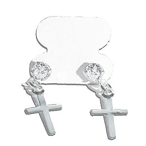 Brinco Ponto de Luz com Cruz Zircônia Branca 4mm Prata 925 136799
