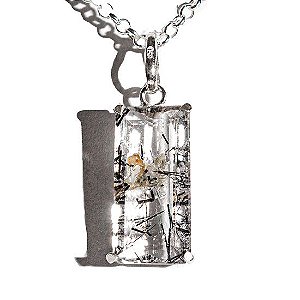 Colar Baguette Turmalina Incrustada Cristal Garra Prata 950