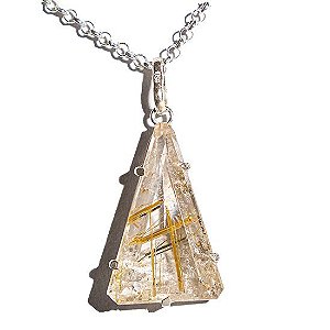 Colar Triângulo Pedra Rutilo no Cristal Garra Prata 950