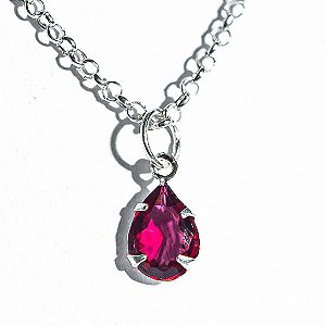 Colar Gota Facetada Zircônia Rubi Garra Prata 925 136897