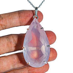 Colar Gigante Gota Facetado Quartzo Rosa Garra Prata 950