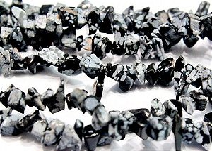 Fio Obsidiana Flocos de Neve Cascalho Furado a Laser  90cm