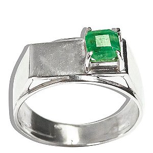 Anel Nlux Masculino Pedra Esmeralda Prata 950 Aro Fixo 21