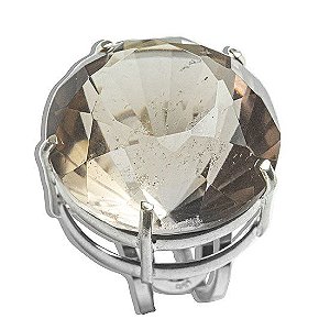 Anel Nlux Brilhante Quartzo Fumê Prata 950 Aro Ajustável