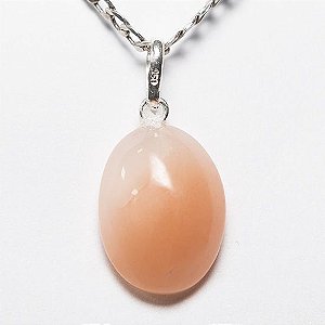 Colar Mini Cabochão Quartzo Goiaba Natural Pino Prata 950