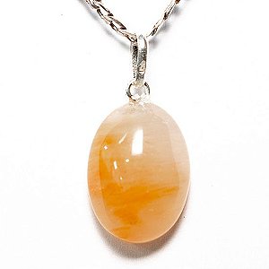 Colar Mini Cabochão Aragonita Raio Laranja Pino Prata 950