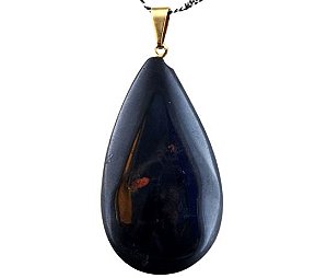 Colar Gota Ônix Preto Pedra Natural Montagem Pino Dourado
