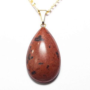 Colar Gota Obsidiana Mahogany Pedra Natural Montagem Dourado